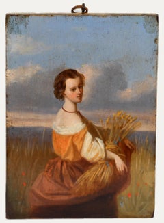 18th Century Oil - Wheat Gatherer
