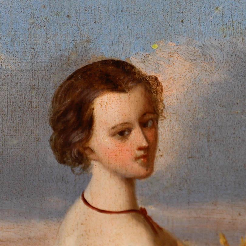 18th Century Oil - Wheat Gatherer - Brown Portrait Painting by Unknown