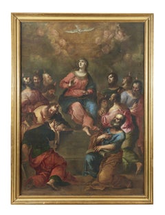 18th century Pentecost Italian School Madonna Oil on Canvas Orange Blue Red