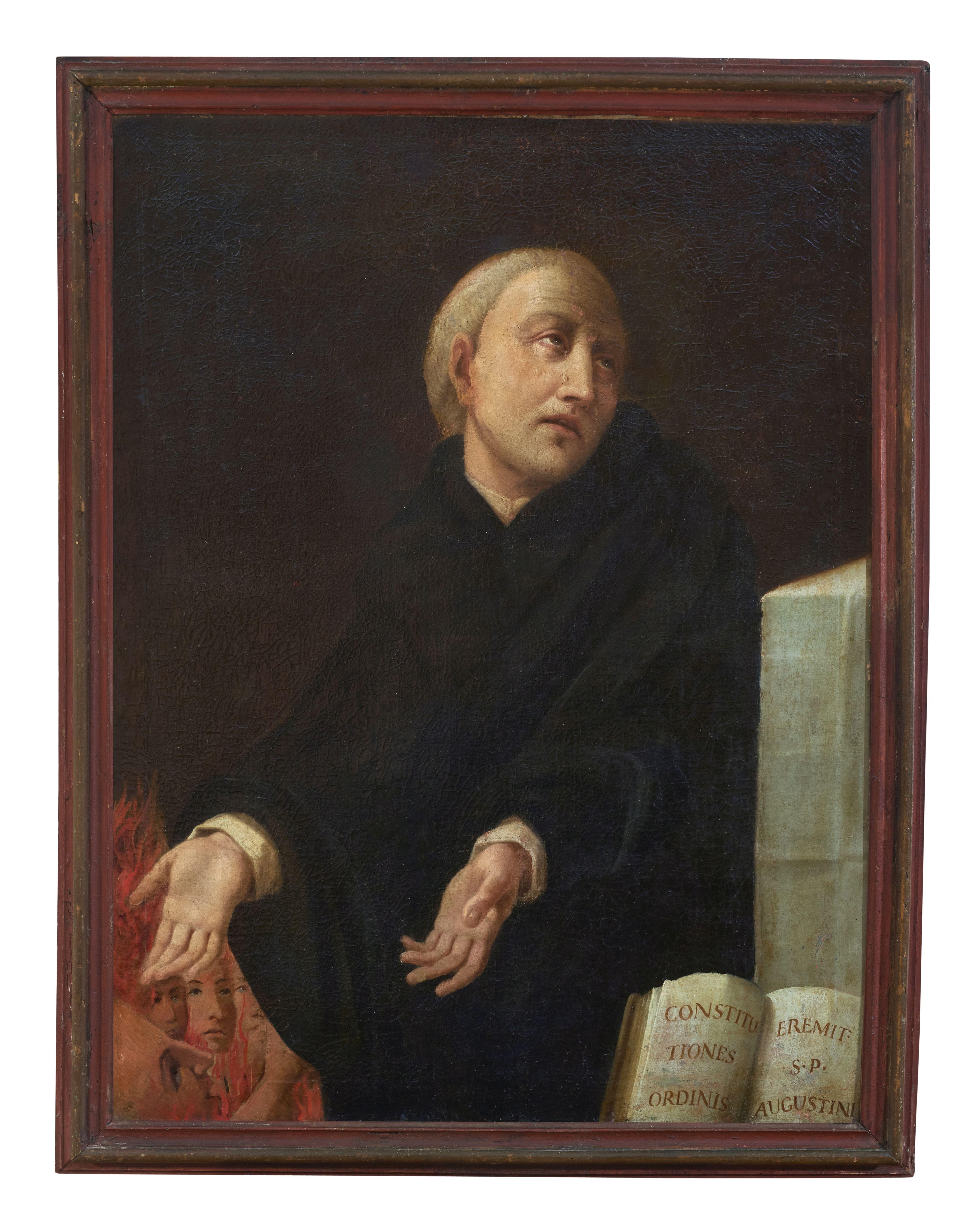 18. Jahrhundert Porträt Flamish School Charakter Öl auf Leinwand Schwarz Orange Weiß – Painting von Unknown