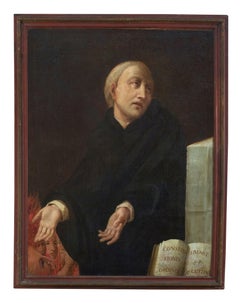 18. Jahrhundert Porträt Flamish School Charakter Öl auf Leinwand Schwarz Orange Weiß