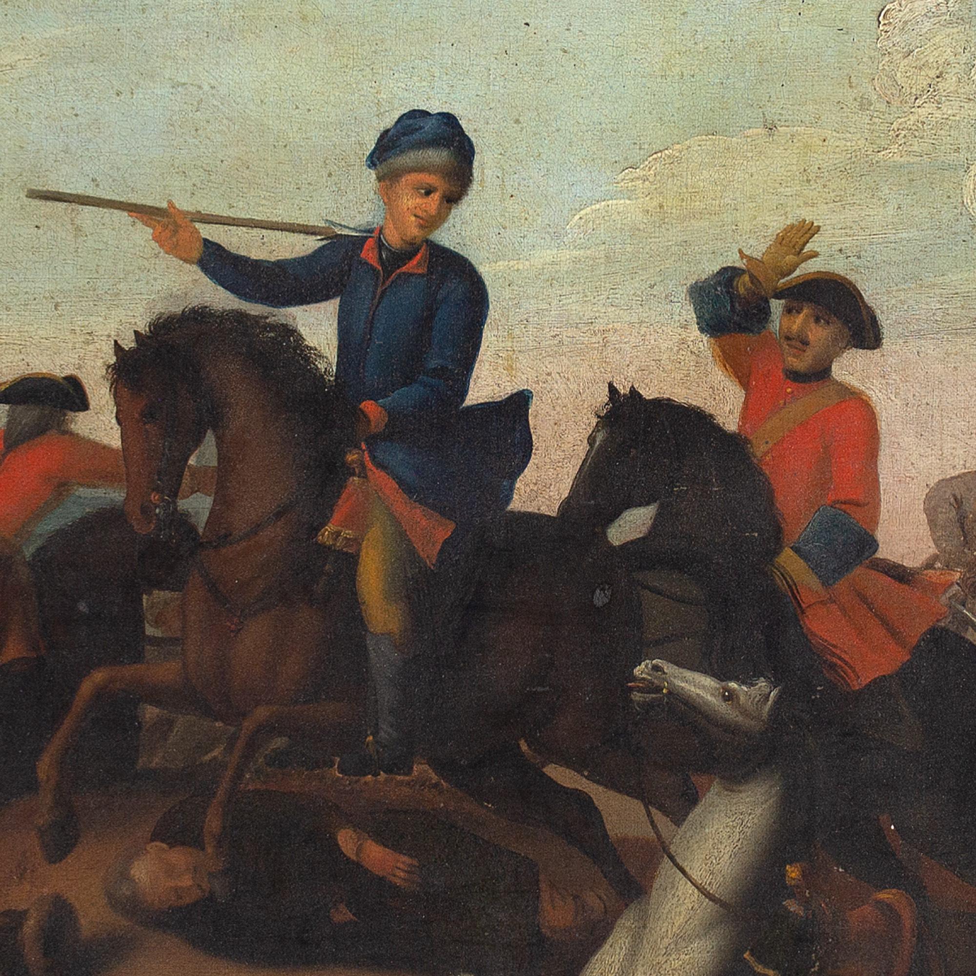 18th-Century Provincial German School Cavalry Battle, Oil Painting 2