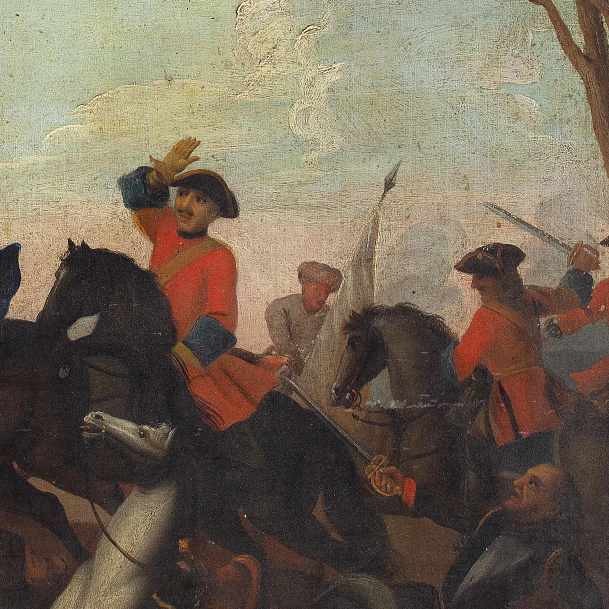 18th-Century Provincial German School Cavalry Battle, Oil Painting 3