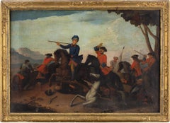 18th-Century Provincial German School Cavalry Battle, Oil Painting