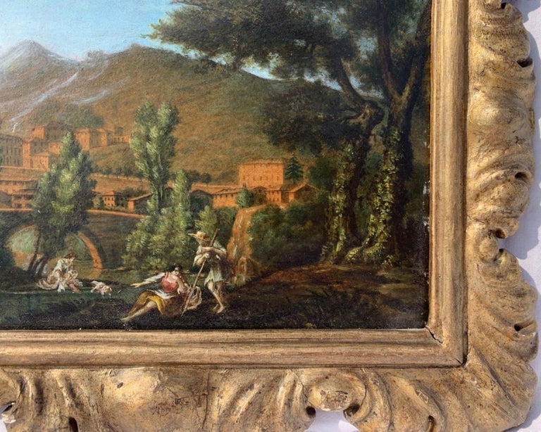 18th century Roman figure painting - Landscape - Oil on paper Rome view - Brown Landscape Painting by Unknown