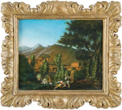 18th century Roman figure painting - Landscape - Oil on paper Rome view