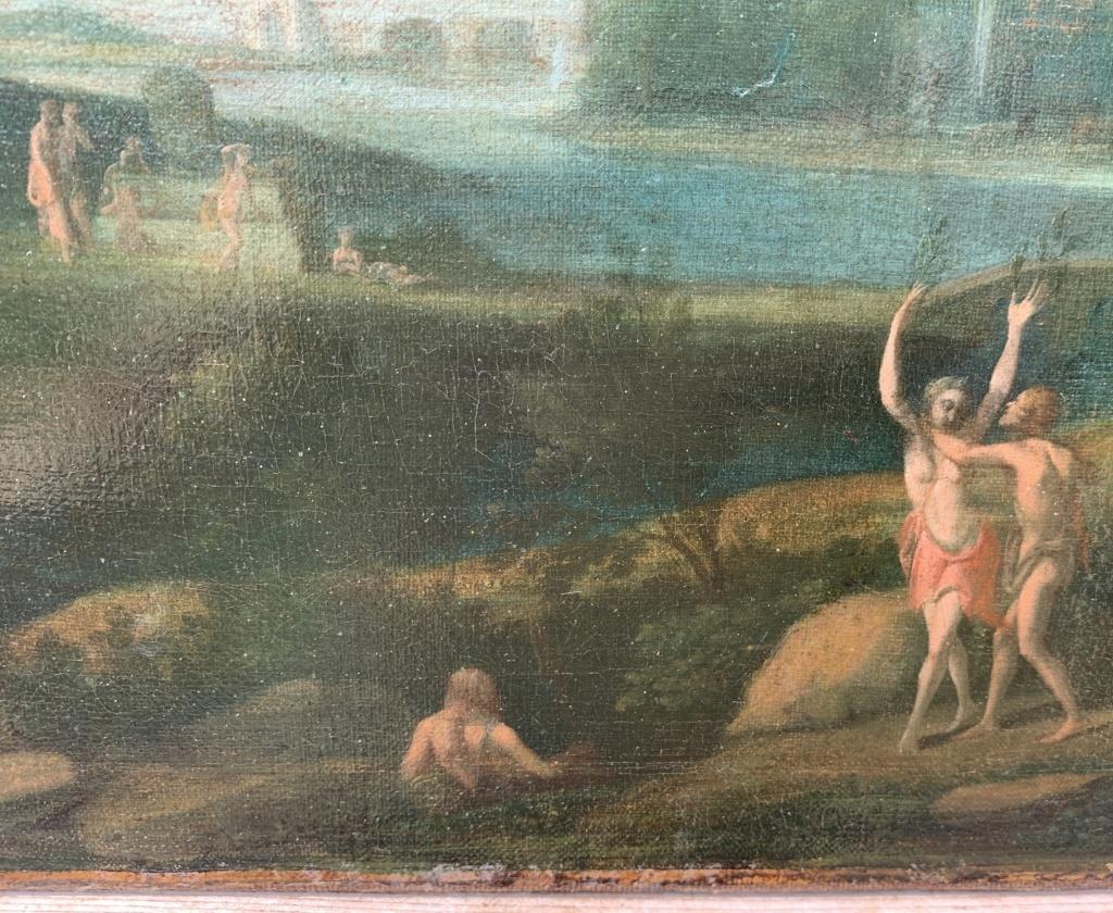 Circle of Hendrik Frans van Lint (Antwerp 1684 - Rome 1763) - Apollo and Daphne.

40 x 50 cm.

Antique oil painting on canvas, without frame.

Condition report: Lined canvas. Good condition of the pictorial surface, there are signs of aging and