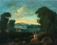 18th century Roman Italian landscape painting - Apollo Daphne - Oil on canvas