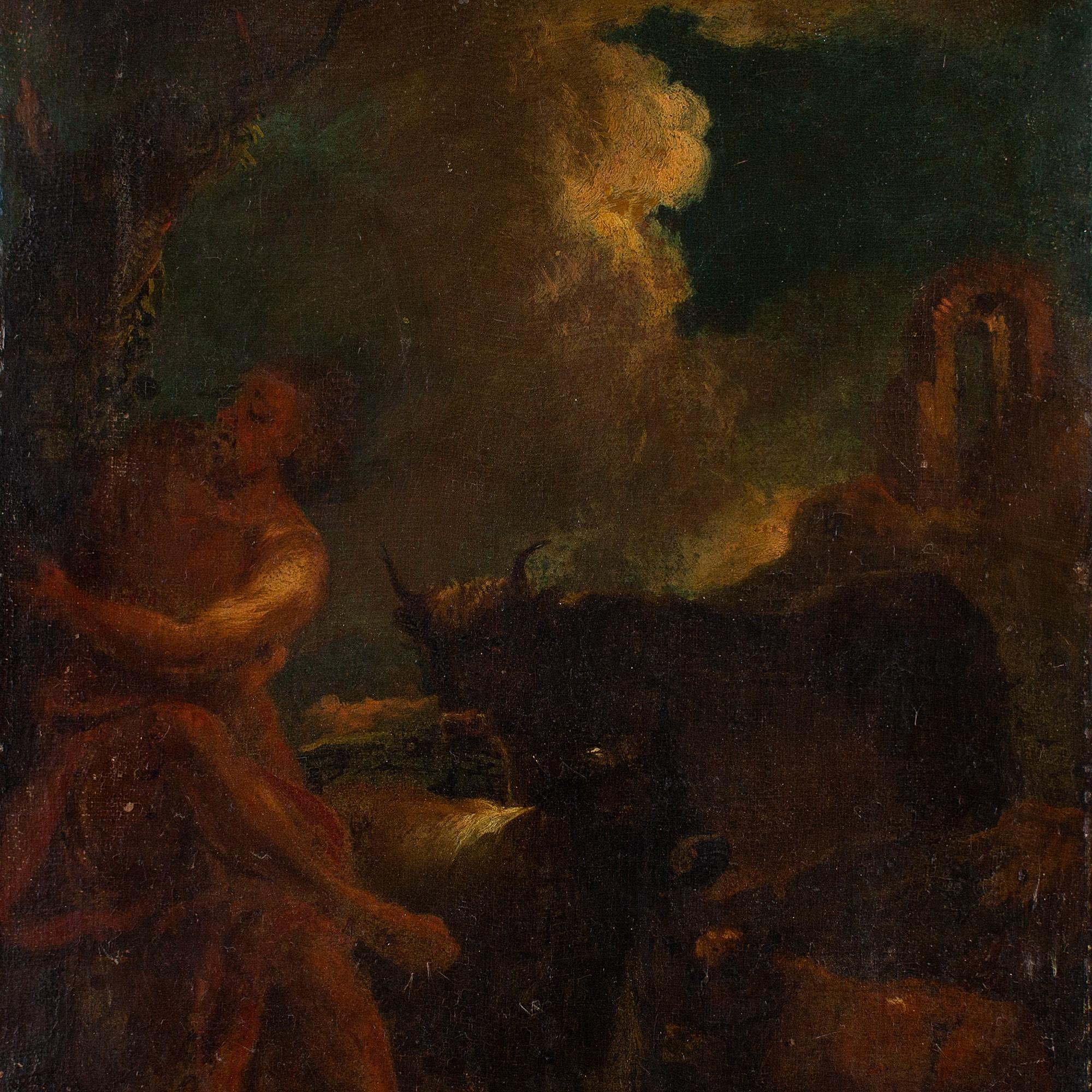 Scuola svedese del XVIII secolo, Ercole che uccide il drago Ladone, pittura a olio 1