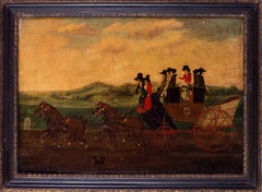18th C British folk art, 'Brighton to Charing Cross coach, 59 miles from London'