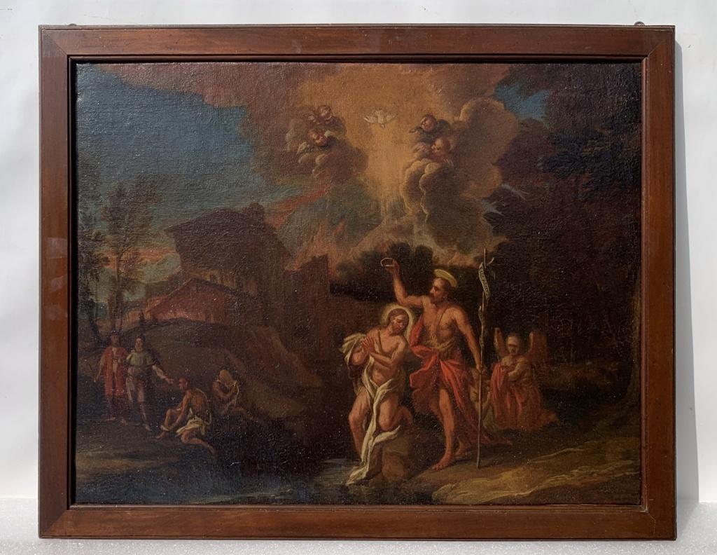 Peintre vénitien religieux - peinture de personnages du XVIIIe siècle - Baptême du Christ  - Painting de Unknown