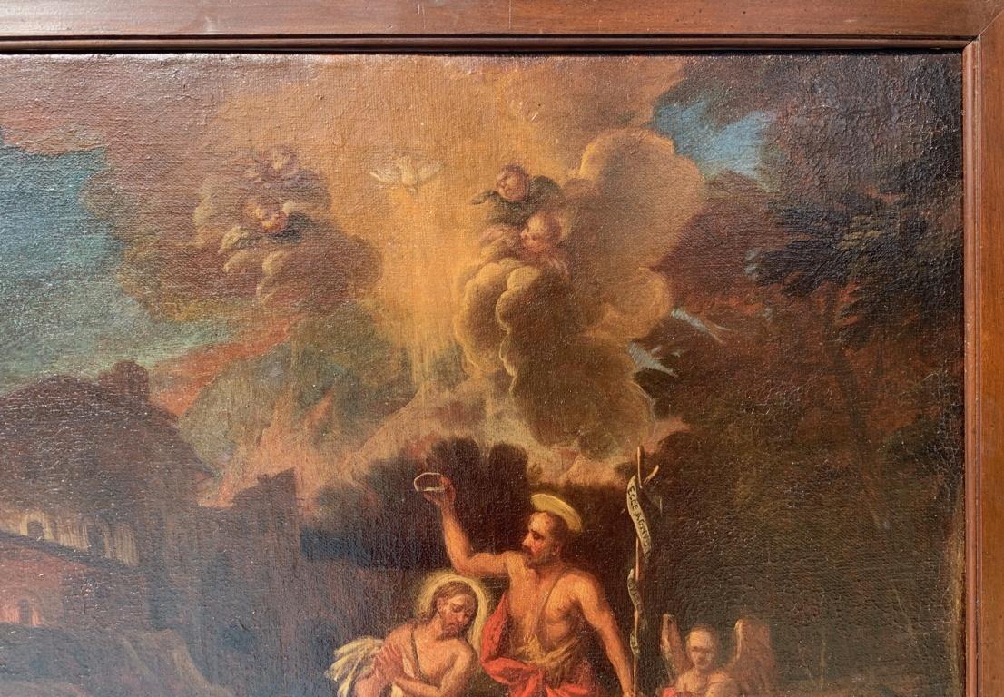 Venetian painter (18th century) - Baptism of Christ.

58.5 x 75.5 cm without frame, 65 x 82 cm with frame.

Oil on canvas, in a wooden frame.

- Bears inscription on the back: “ZVCARLIJ”.

Condition report: Lined canvas. Good state of conservation