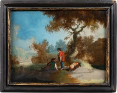 18th century Venetian landscape painting - Pastoral scene - Oil on glass Venice