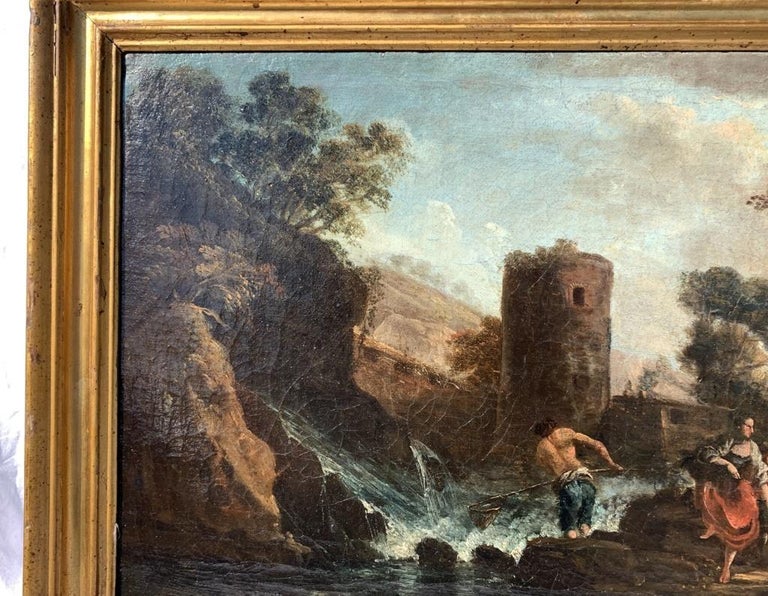 18th century Venetian lanscape painting - Zuccarelli - Oil on canvas Tower  - Rococo Painting by Unknown