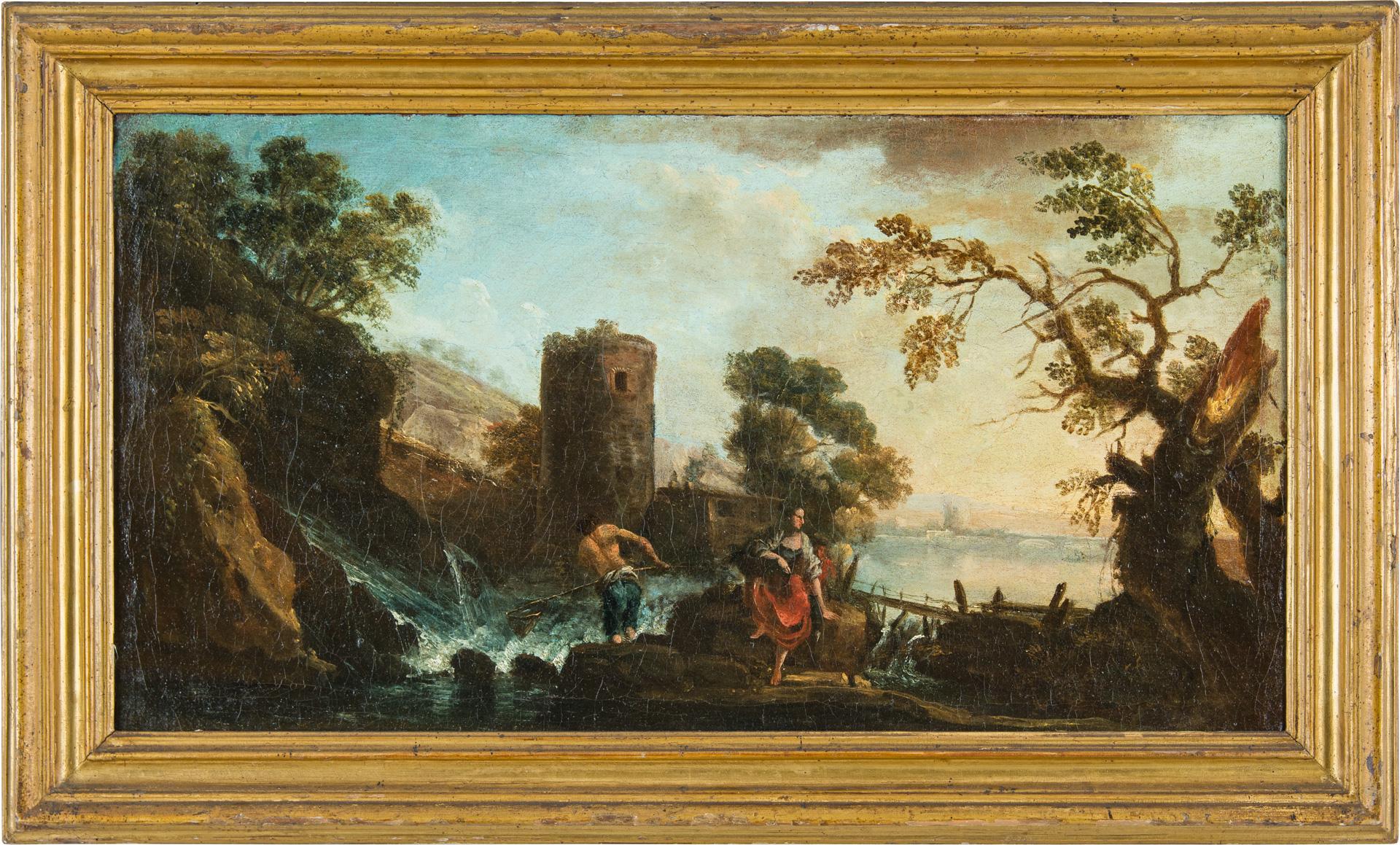18th century Venetian lanscape painting - Zuccarelli - Oil on canvas Tower 