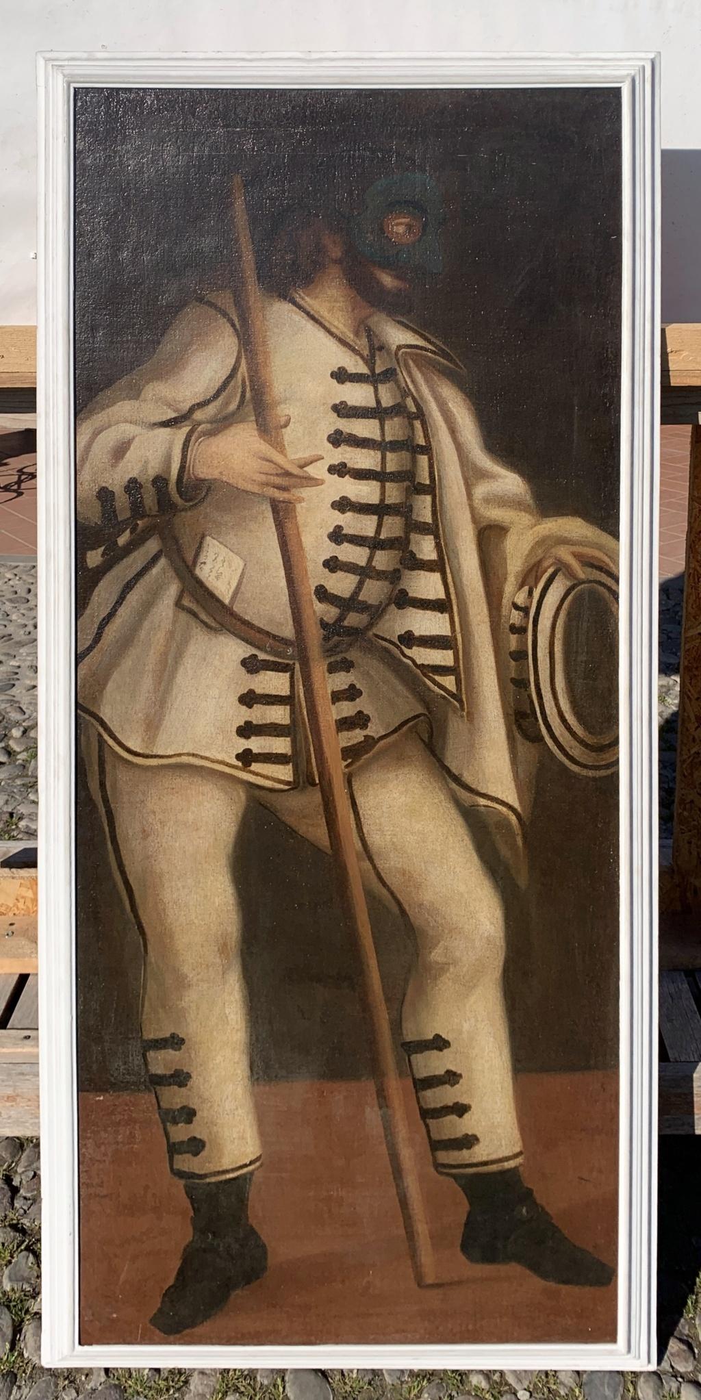 18th century Venetian mask figure painting - Brighella - Oil on canvas Venice  - Painting by Unknown