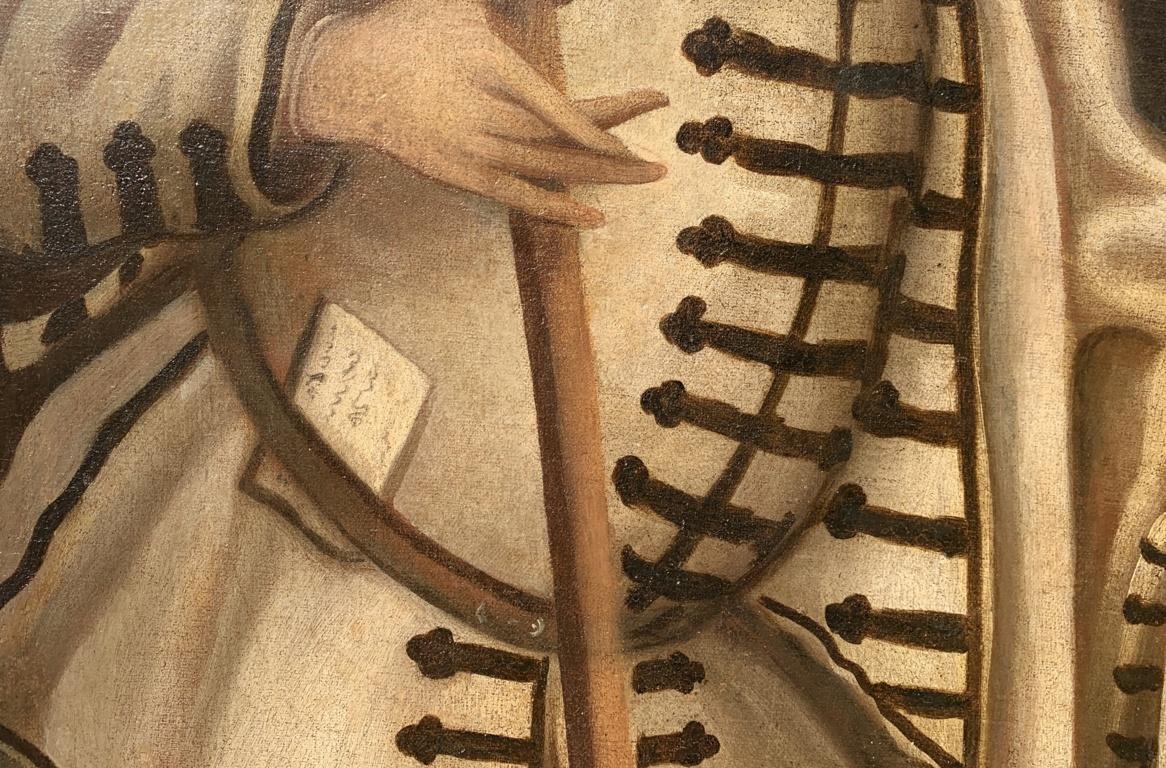 Cuadro de figura de máscara veneciana del siglo XVIII - Brighella - Óleo sobre lienzo Venecia 1