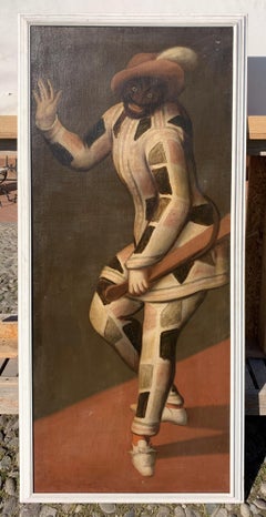 18th century Venetian mask figure painting - Harlequin - Oil on canvas Venice