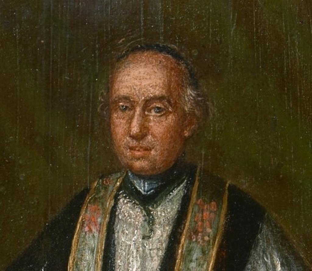 Portrait d'un évêque de l'école vénitienne du 18ème siècle Huile sur panneau vert, marron et noir - École italienne Painting par Unknown