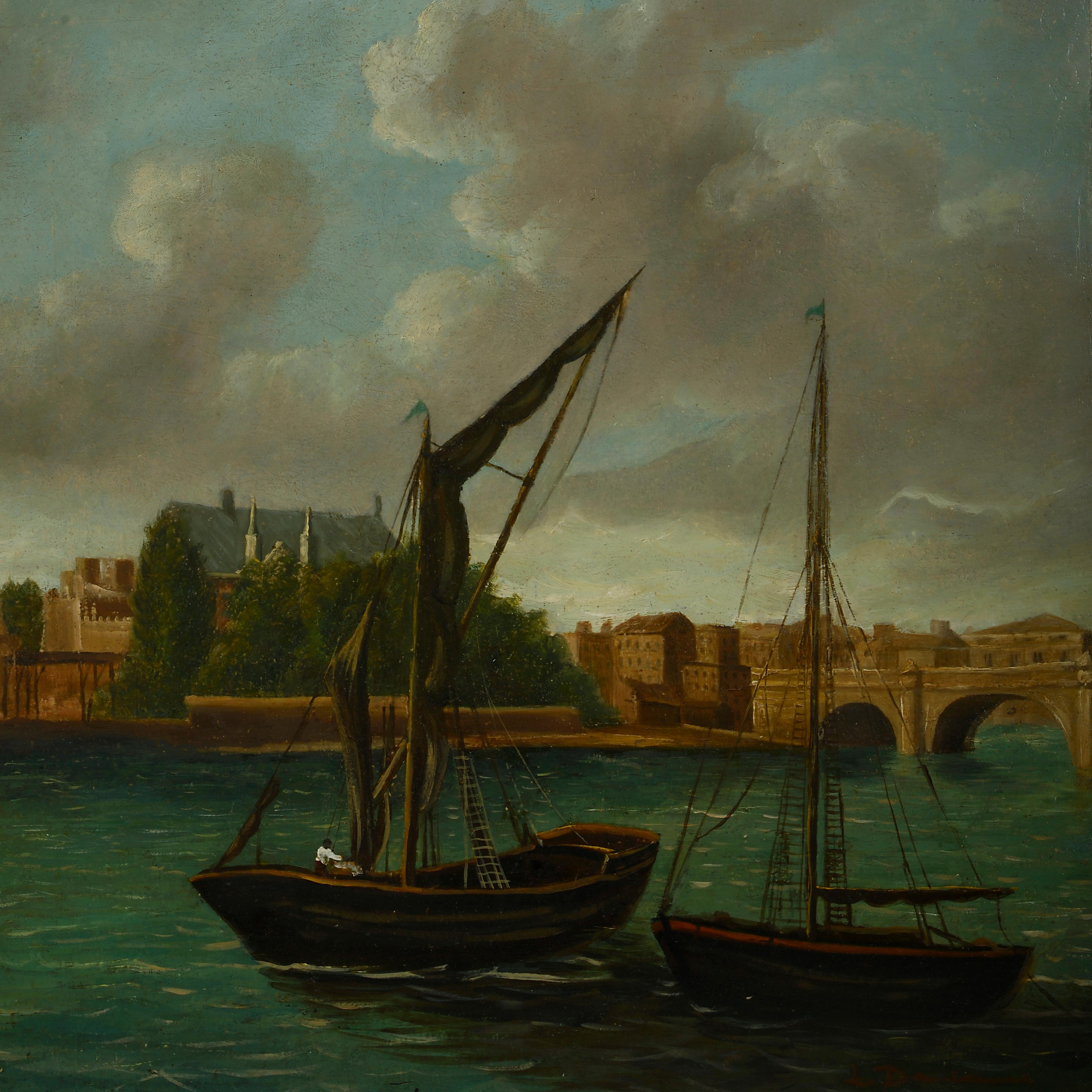 18th Century View of Westminster, London, from The Thames – Oil on Canvas - Painting by Unknown