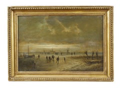 18th Century Winter Landscape Flemish School Snow Nature Oil on Canvas White