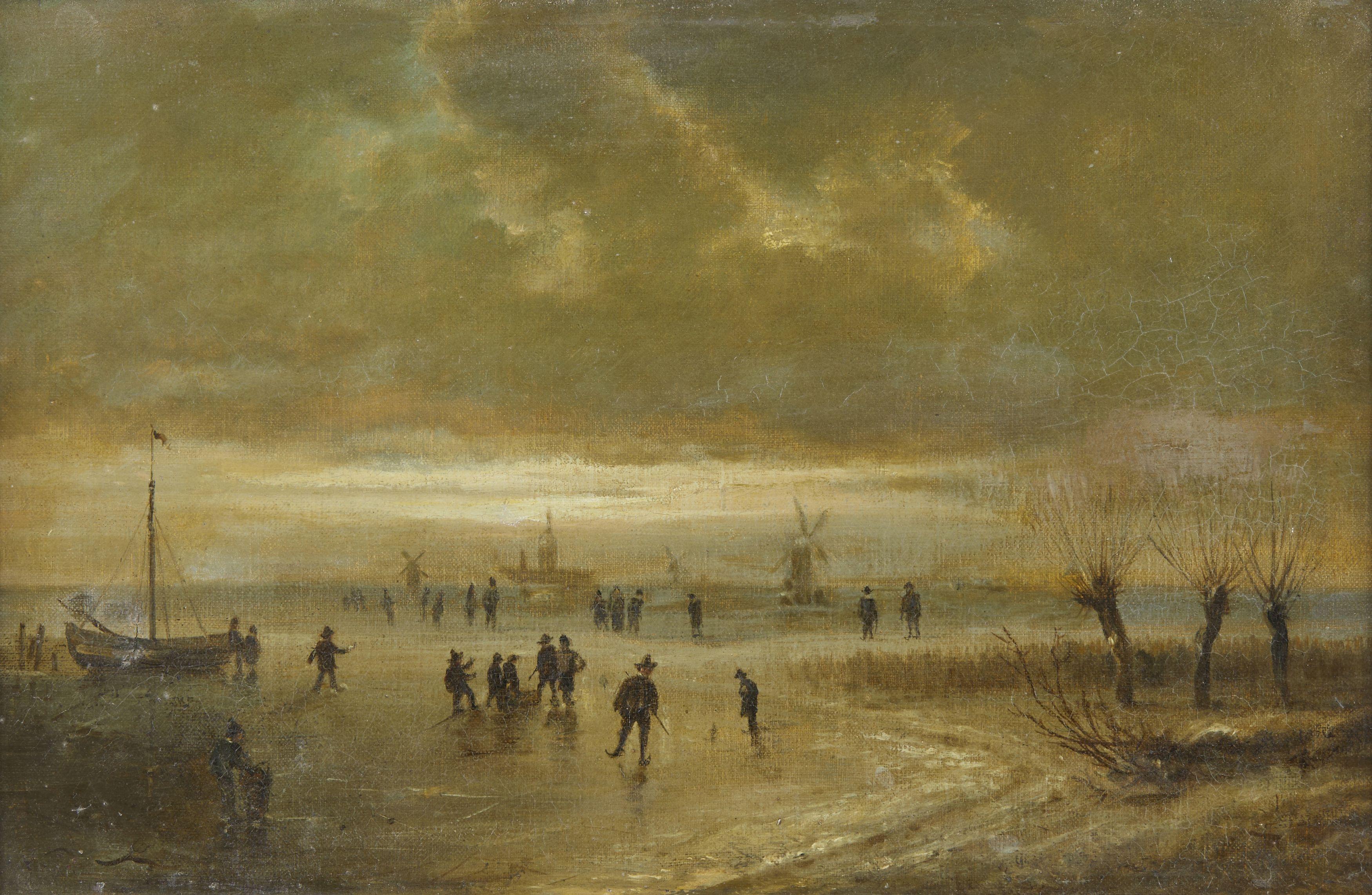 xVIIIe siècle Paysage d'hiver École flamande Neige Nature Huile sur toile Blanc