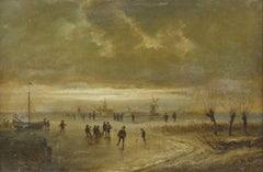 xVIIIe siècle Paysage d'hiver École flamande Neige Nature Huile sur toile Blanc