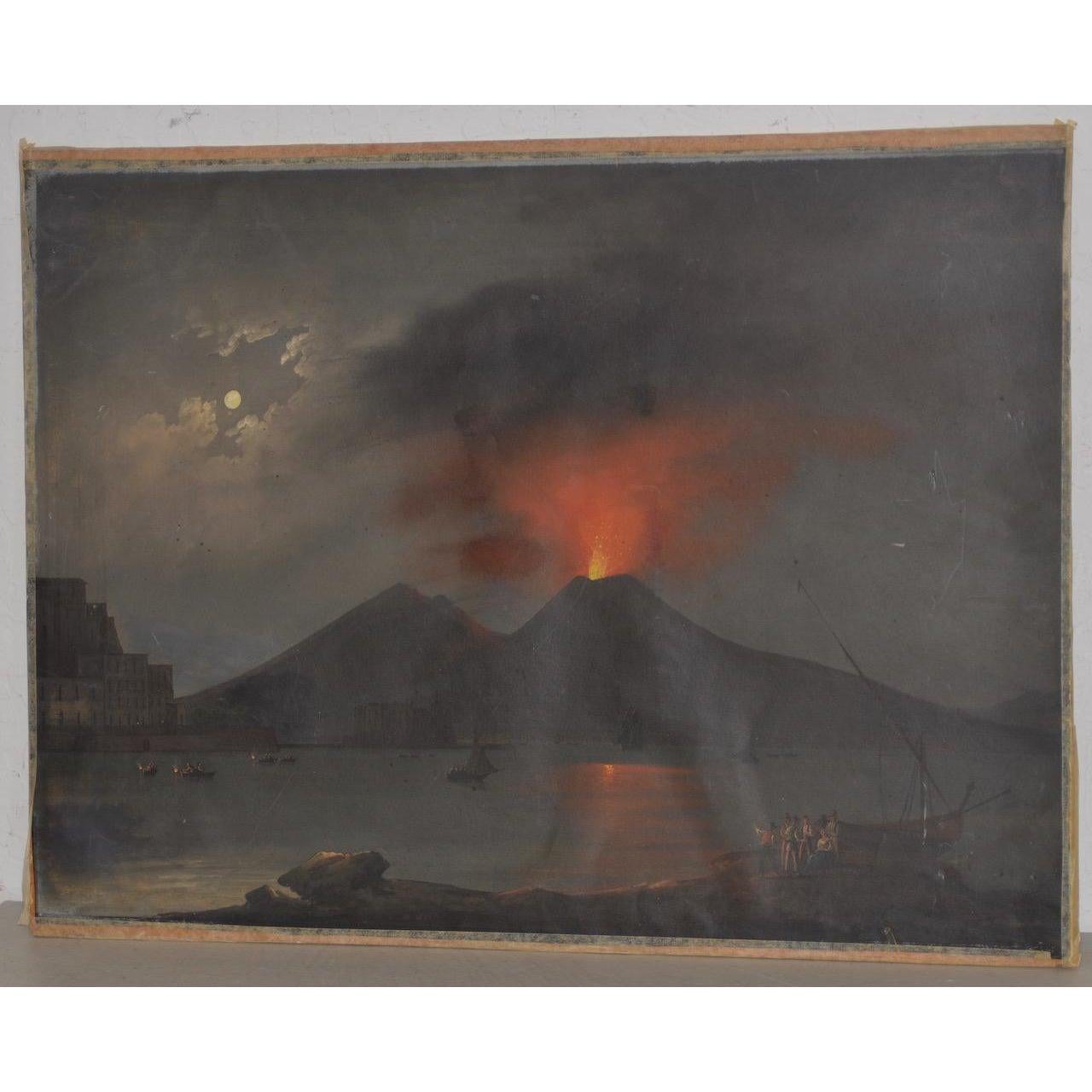 Unknown Landscape Painting - 18th to 19th Century "Mt Vesuvius" Oil Painting