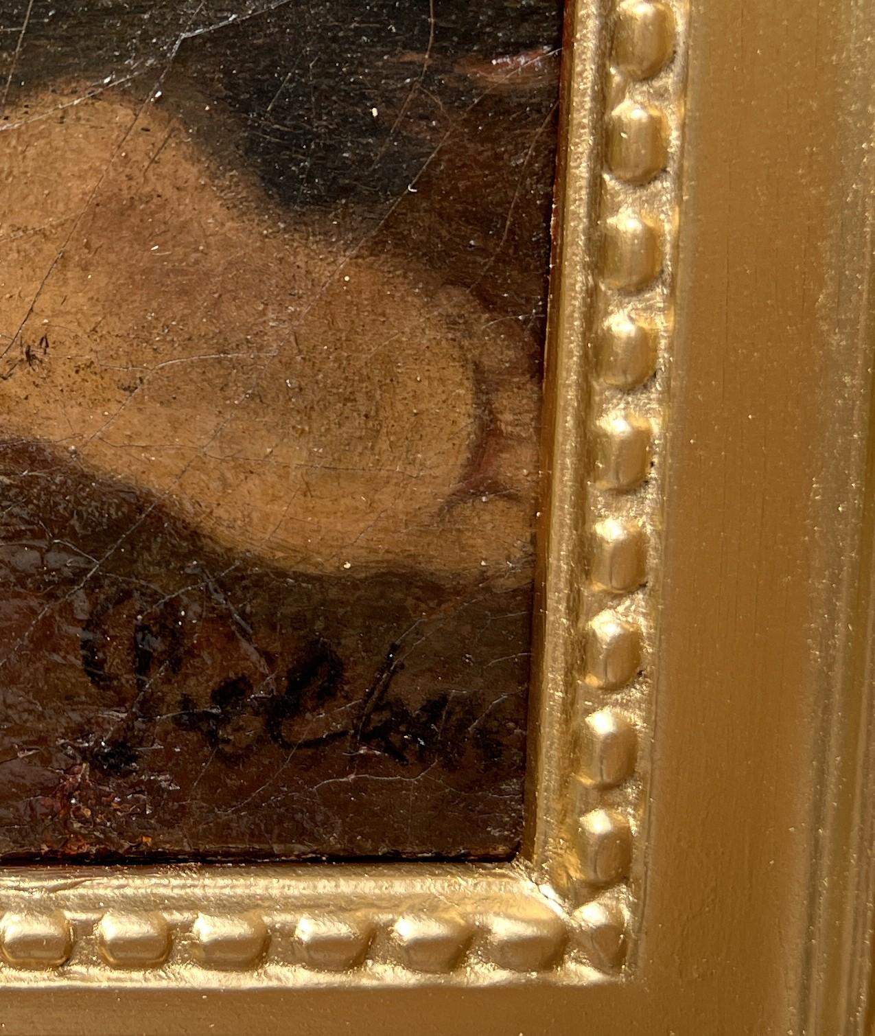 19 siècle ou avant Peinture à l'huile originale signée sur toile, Scène de genre - Impressionnisme Painting par Unknown