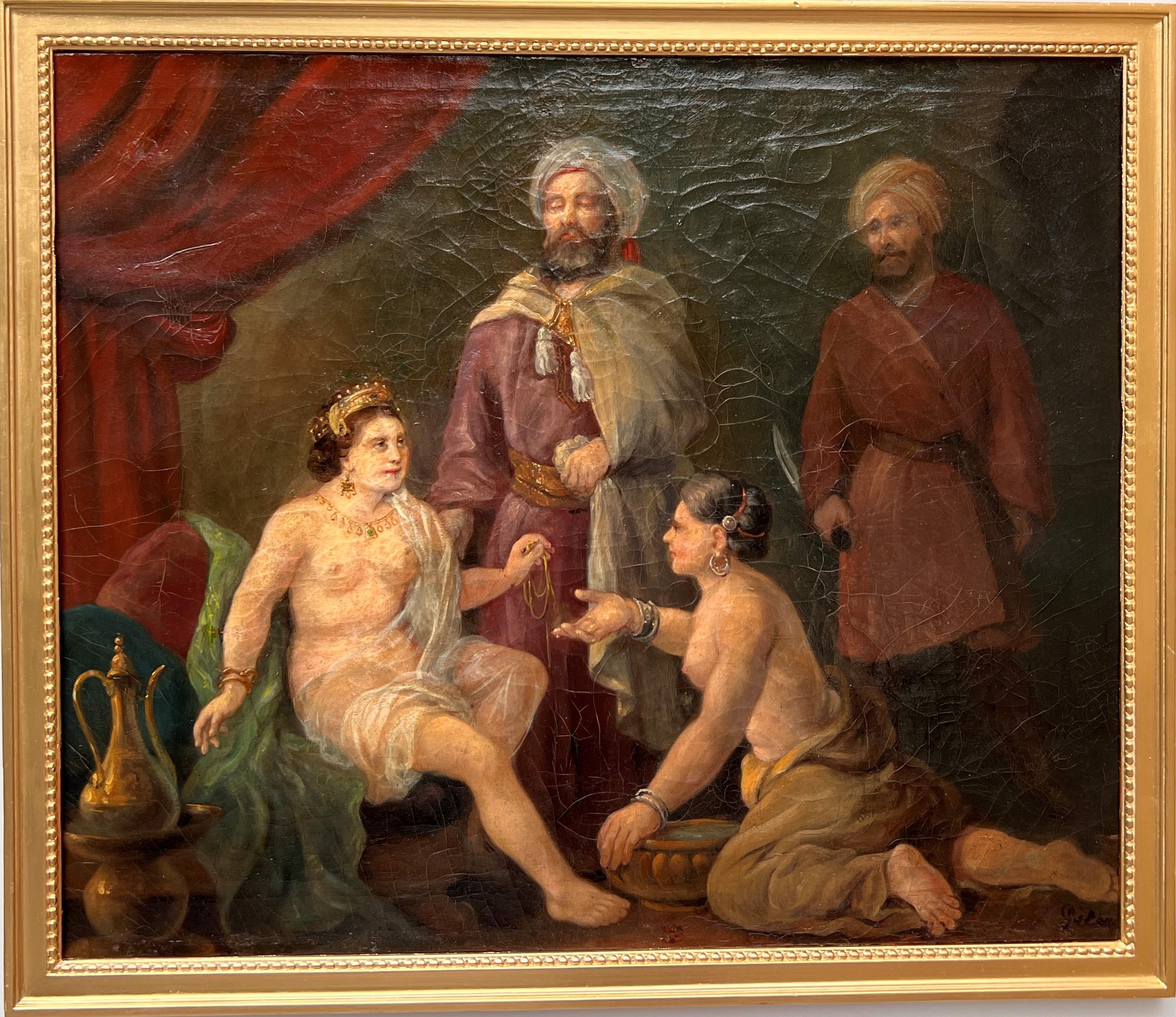 Unknown Figurative Painting - 19 cent or earlier Signed Antique Original Oil Painting on canvas, Genre Scene