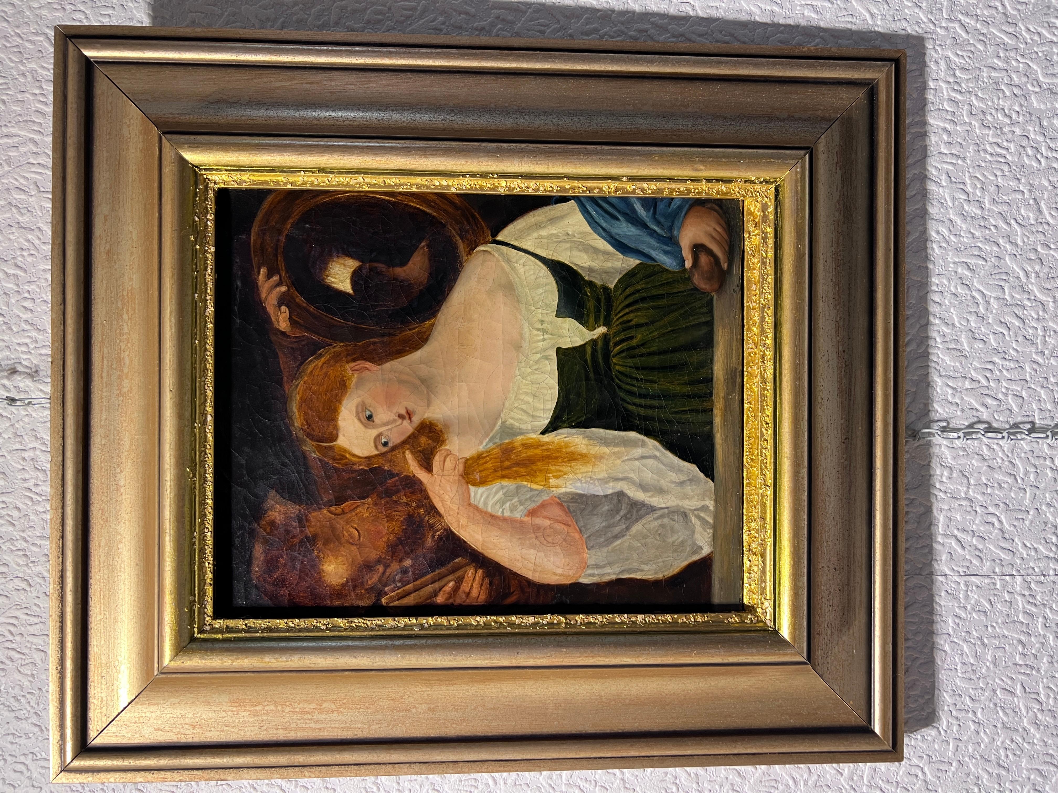 19 century, Original Antique Oil Painting in canvas, Female Portrait For Sale 2