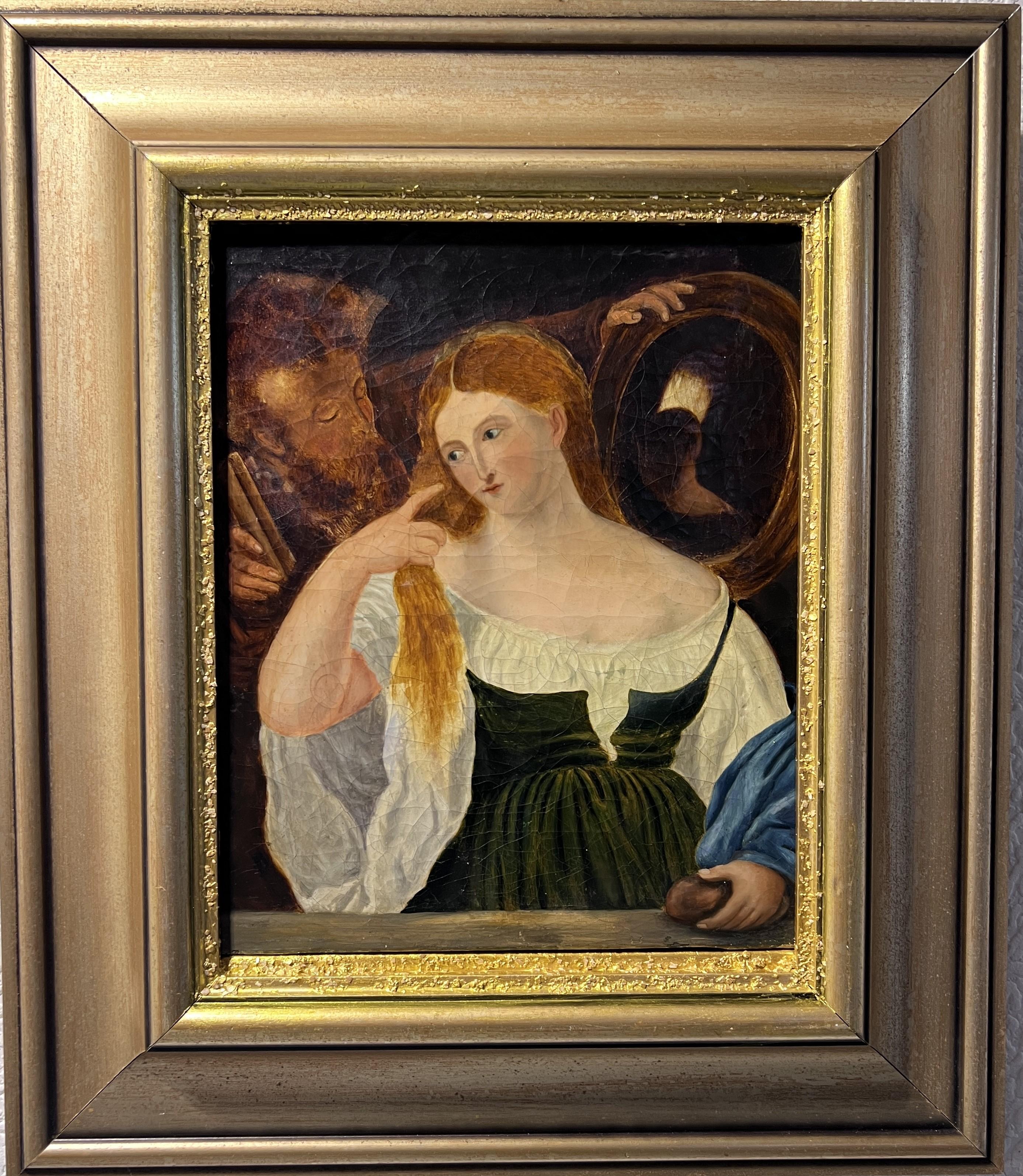 Unknown Portrait Painting - 19 century, Original Antique Oil Painting in canvas, Female Portrait
