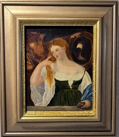 19 siècle, Original Antique Oil Painting in canvas, Female Portrait