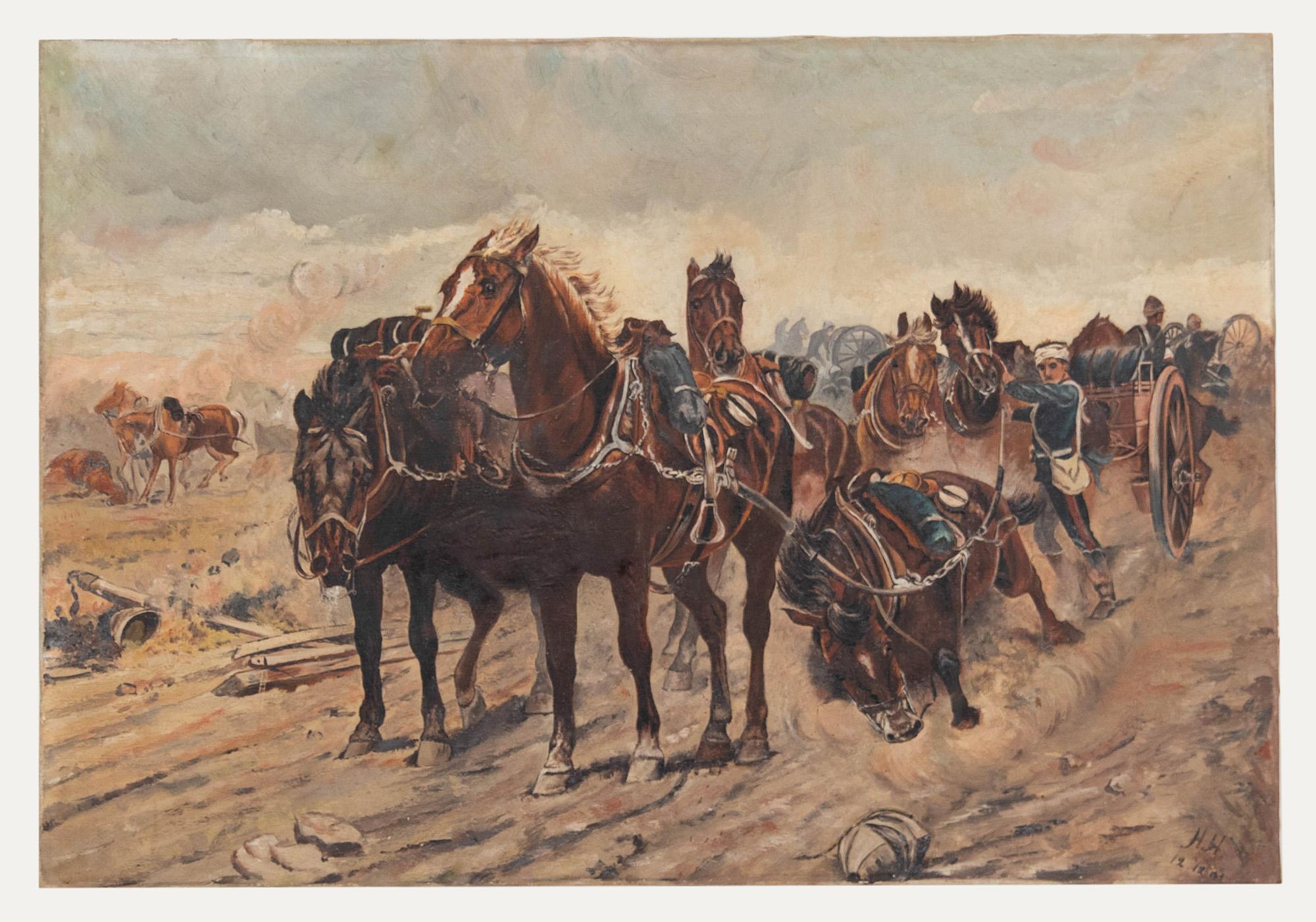 1903 Oil - Gun Horse of the Boer War - Painting by Unknown