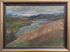 1920 Antique Landscape Framed Swedish Oil Painting - Over the Valley