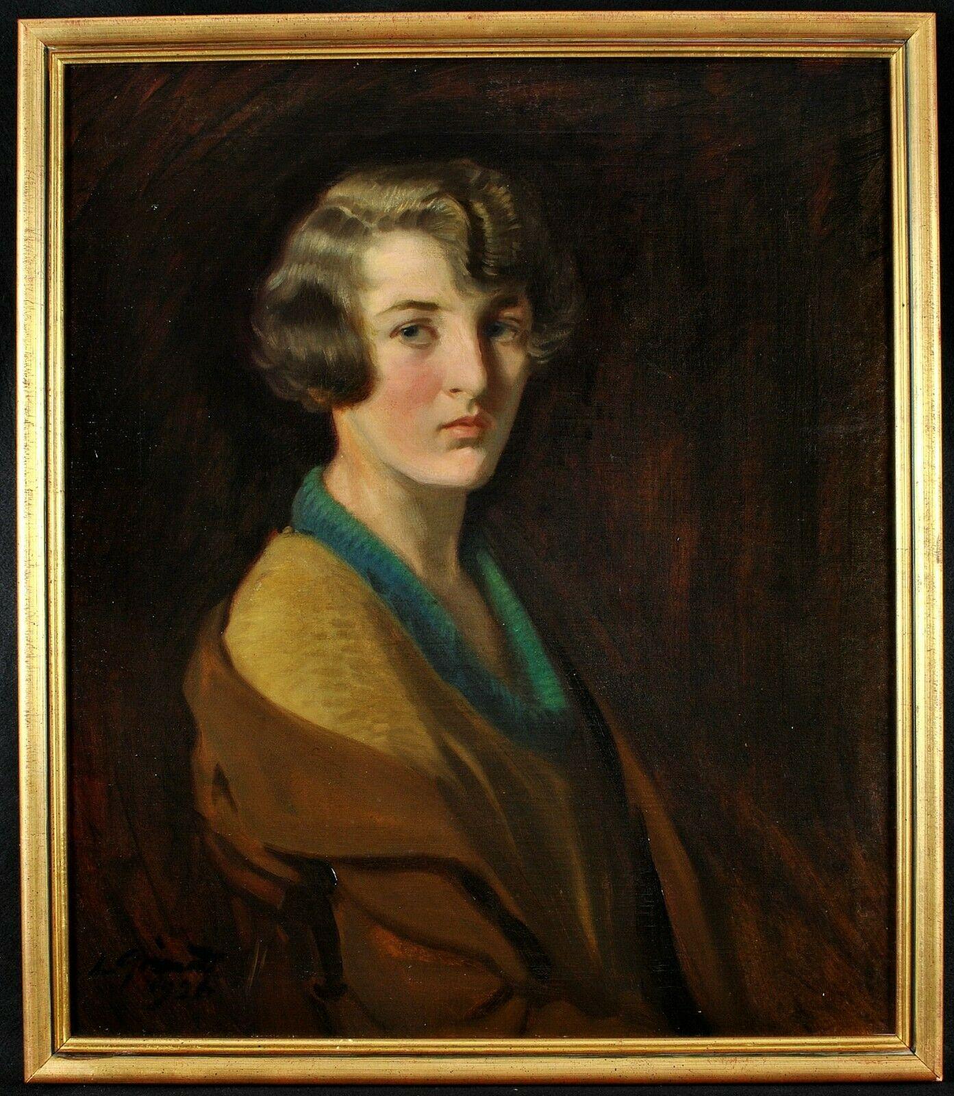Unknown Portrait Painting - Portrait of Lady Eira Betty Sykes - Large 1920's English Oil on Canvas Painting