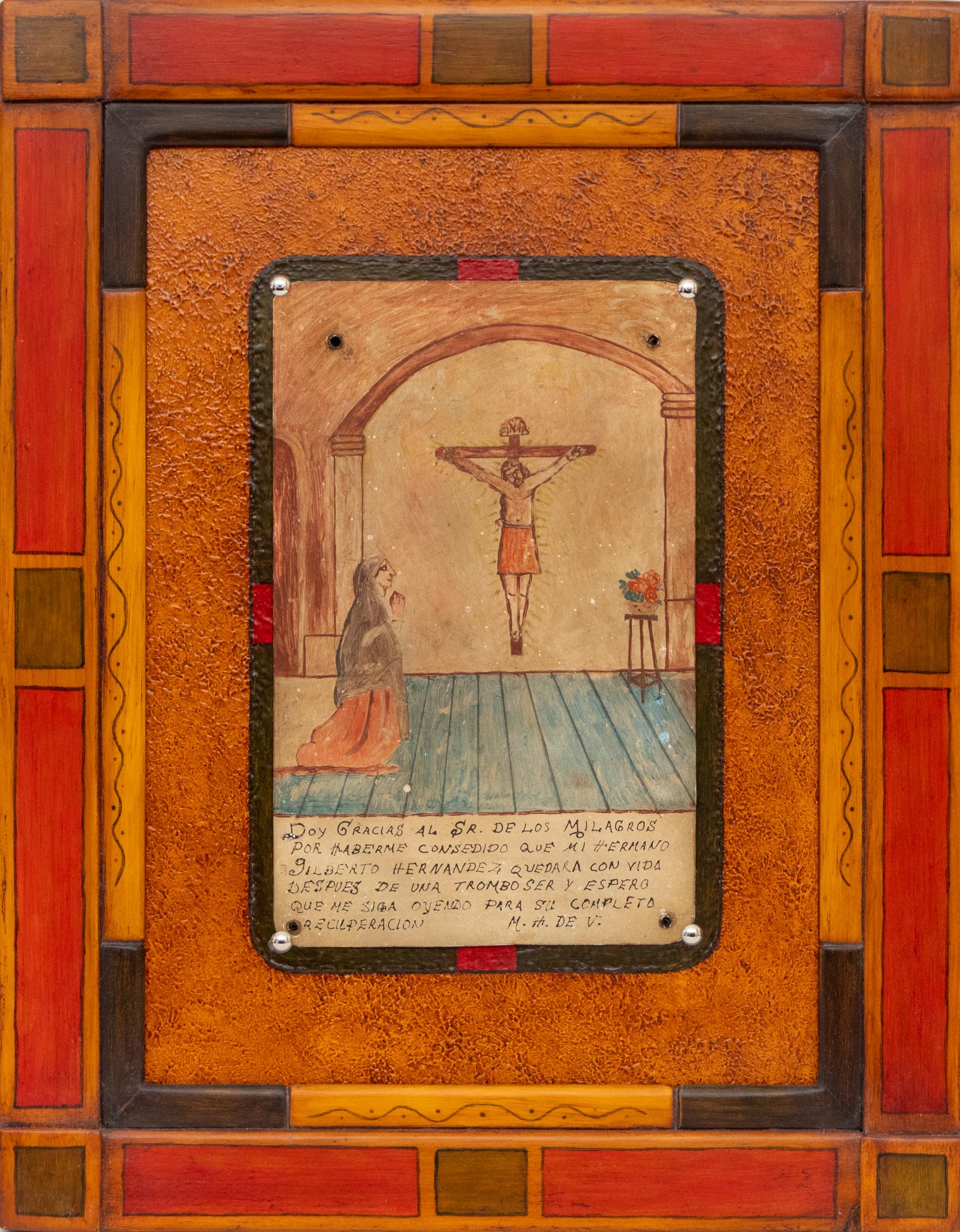 1920s Ex Voto Retablo - Tributo de Arte Popular para la Salvación y Protección del Hermano - Painting de Unknown