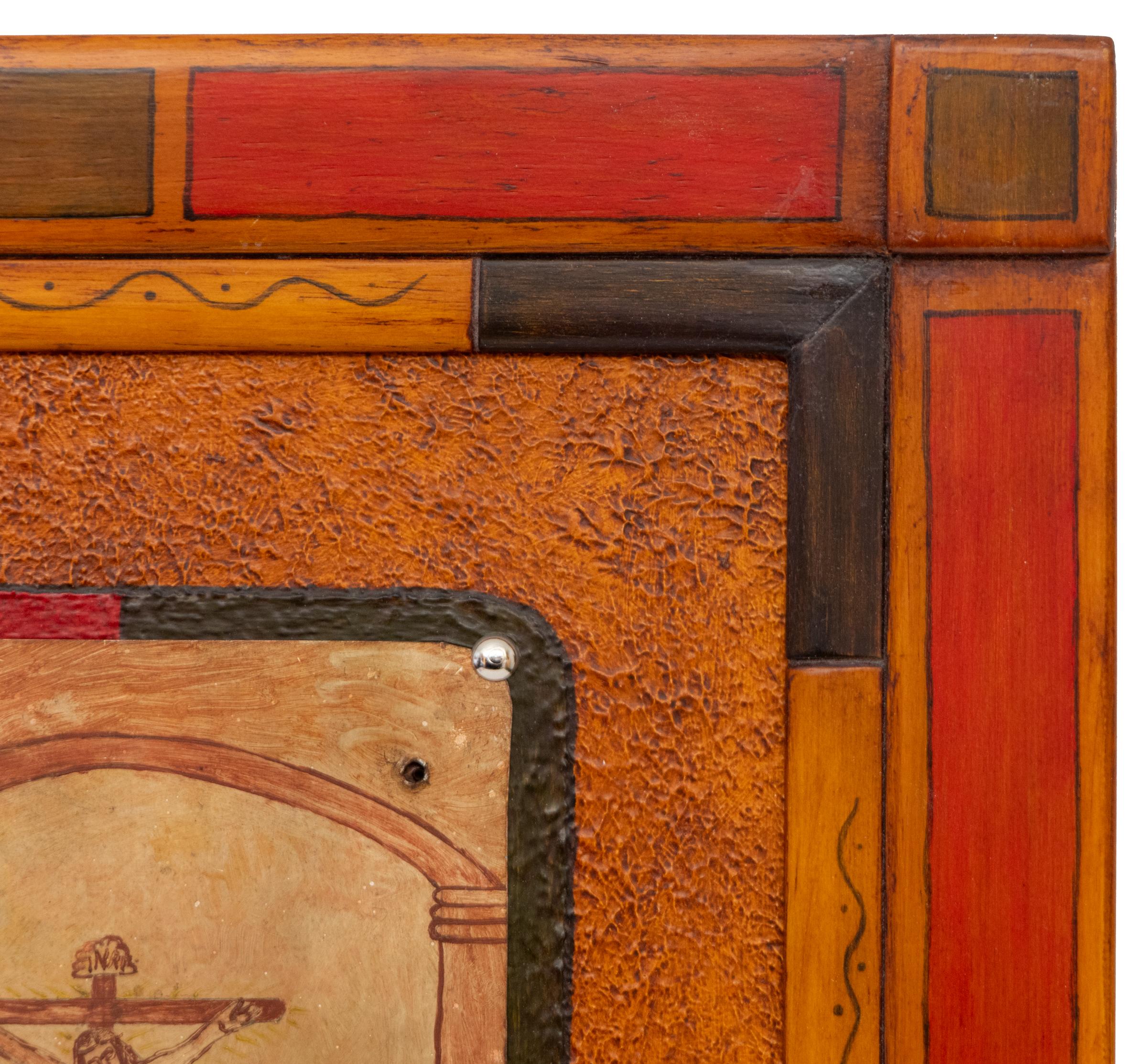1920s Ex Voto Retablo - Tributo de Arte Popular para la Salvación y Protección del Hermano - Interior Painting Marrón de Unknown