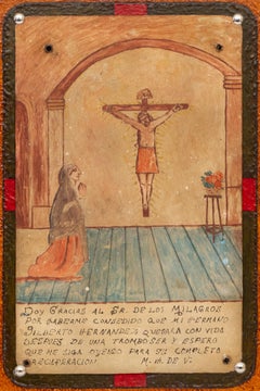 Ex Voto Retablo des années 1920 - Hommage d'art populaire pour le salut et la protection d'un frère