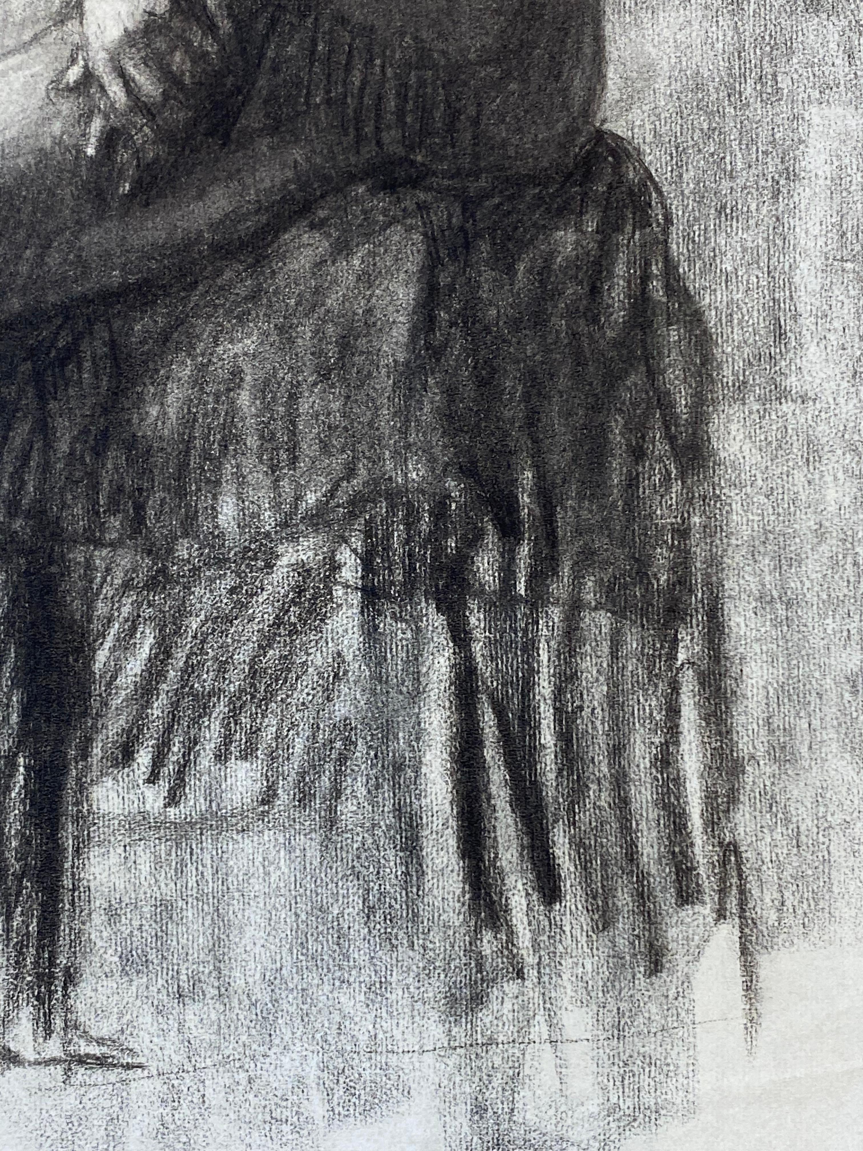 1920's French Charcoal Sketch of Seated Nude Lady the Artists Model For Sale 3