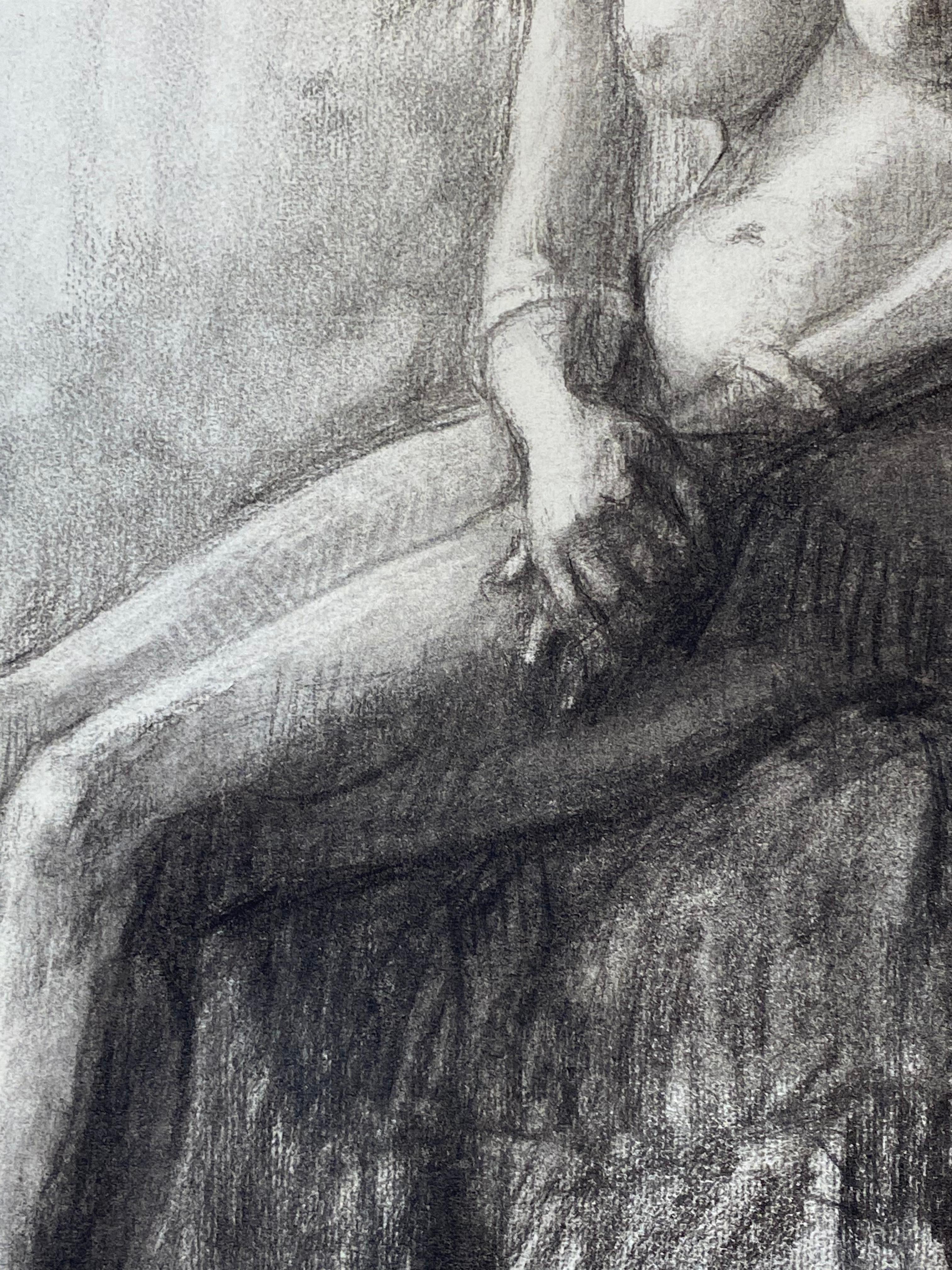 1920's French Charcoal Sketch of Seated Nude Lady the Artists Model For Sale 4