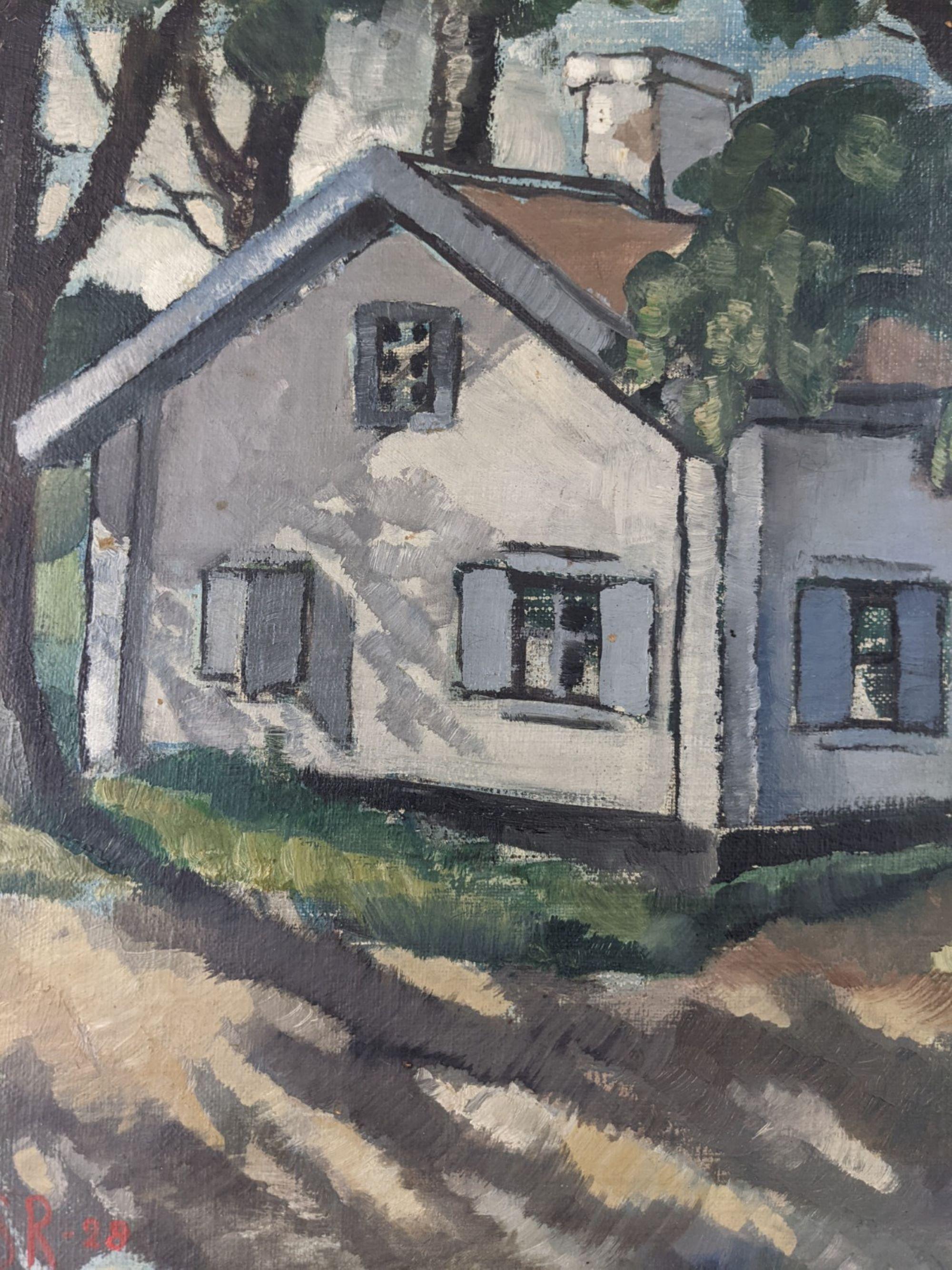 1928 Vintage Modernist Swedish Landscape Oil Painting - The Shaded Cottage 2
