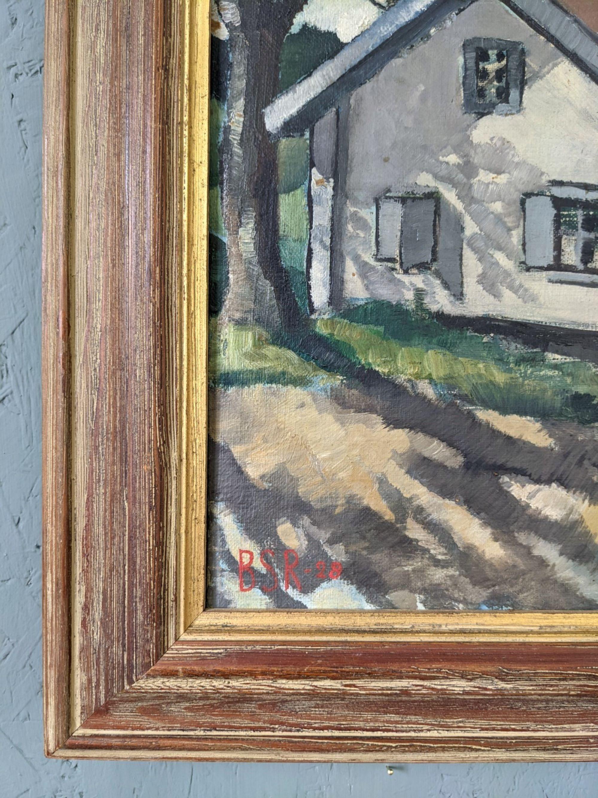 1928 Vintage Modernist Swedish Landscape Oil Painting - The Shaded Cottage 6