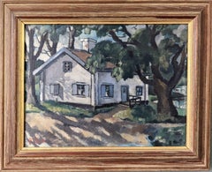 1928 Vintage Modernist Swedish Landscape Oil Painting - The Shaded Cottage