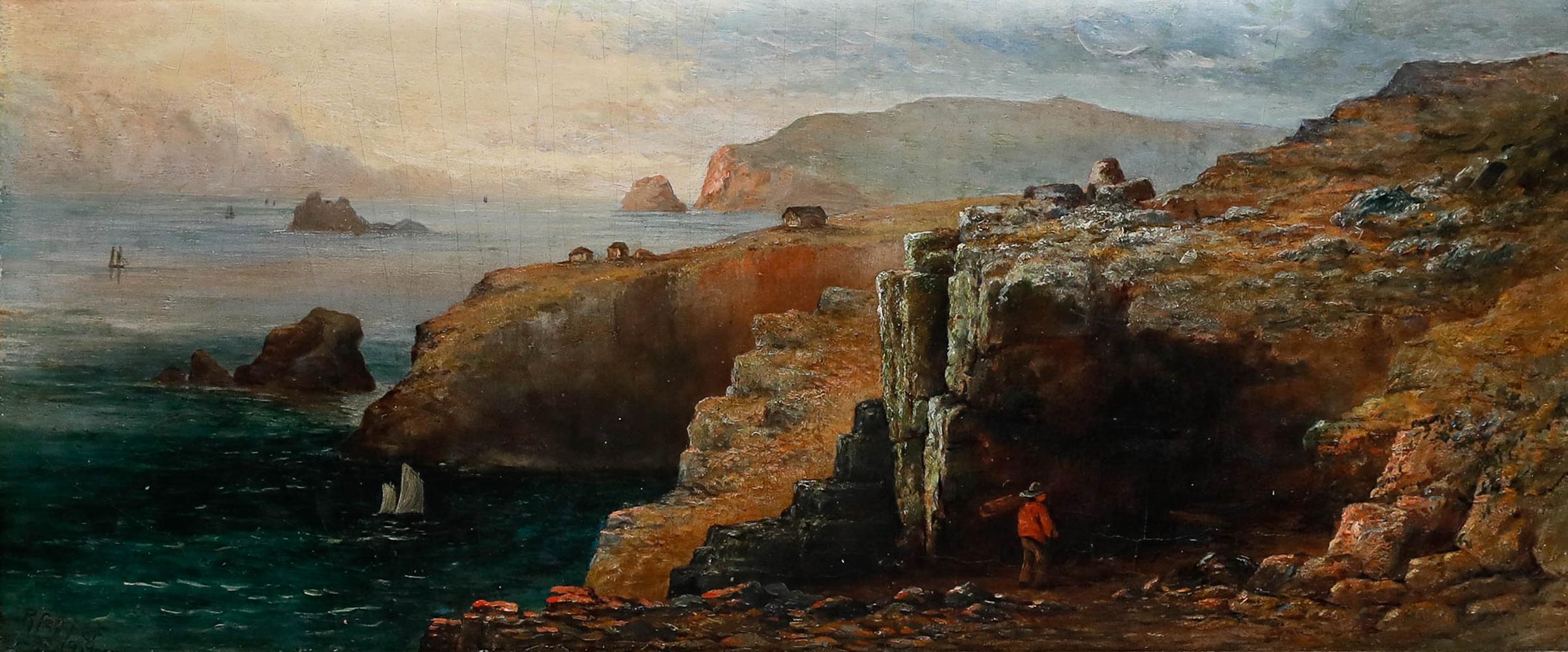 1929 Öl - Die Küste in der Dämmerung – Painting von Unknown