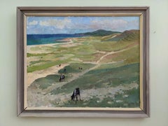 1929 Antique Modernist Oil Painting, Coastal Landscape "Pasture Landscape"