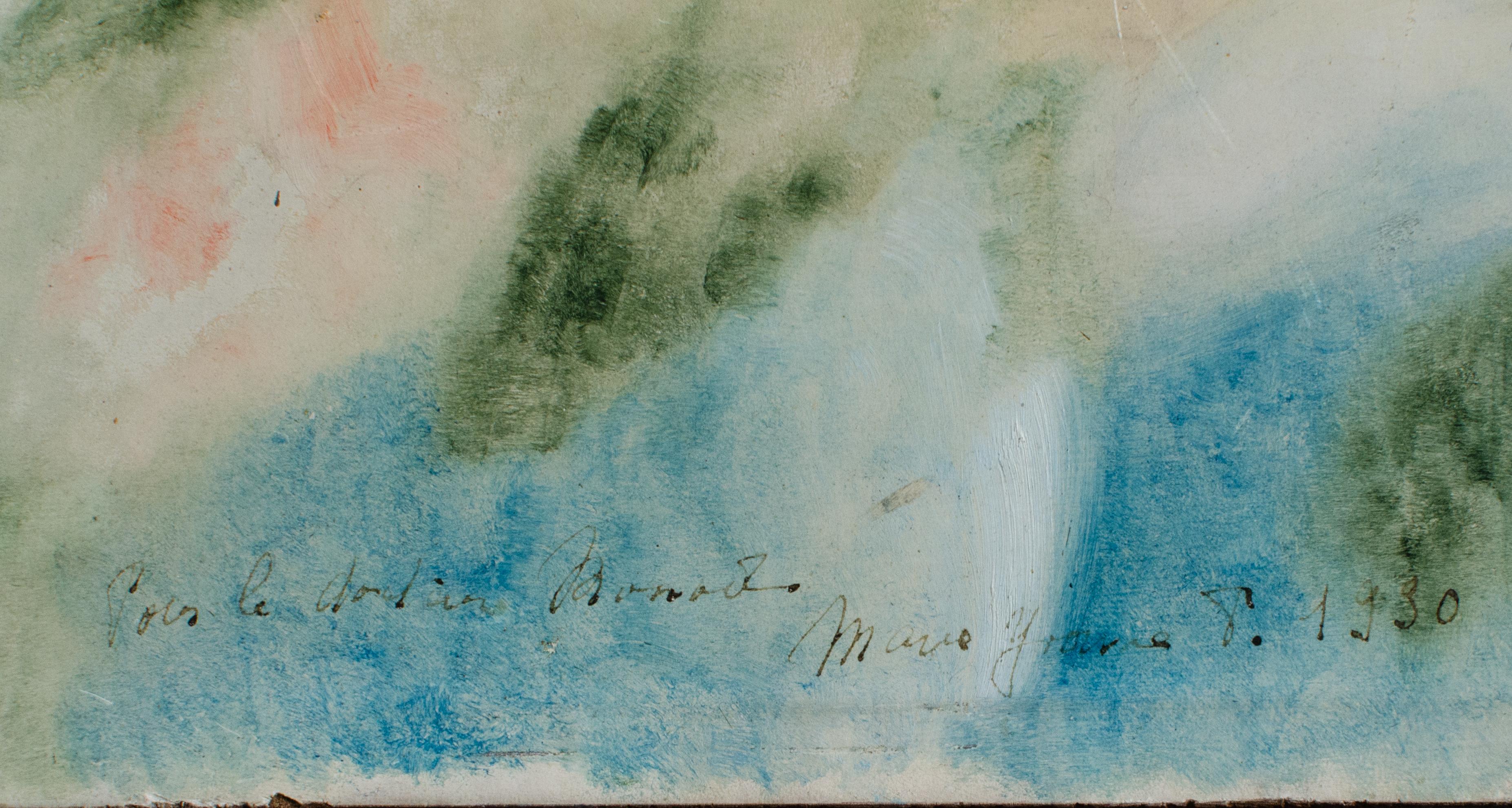 Französisches Porträt auf Holz, signiert Marie Yvonne, 1930 – Painting von Unknown