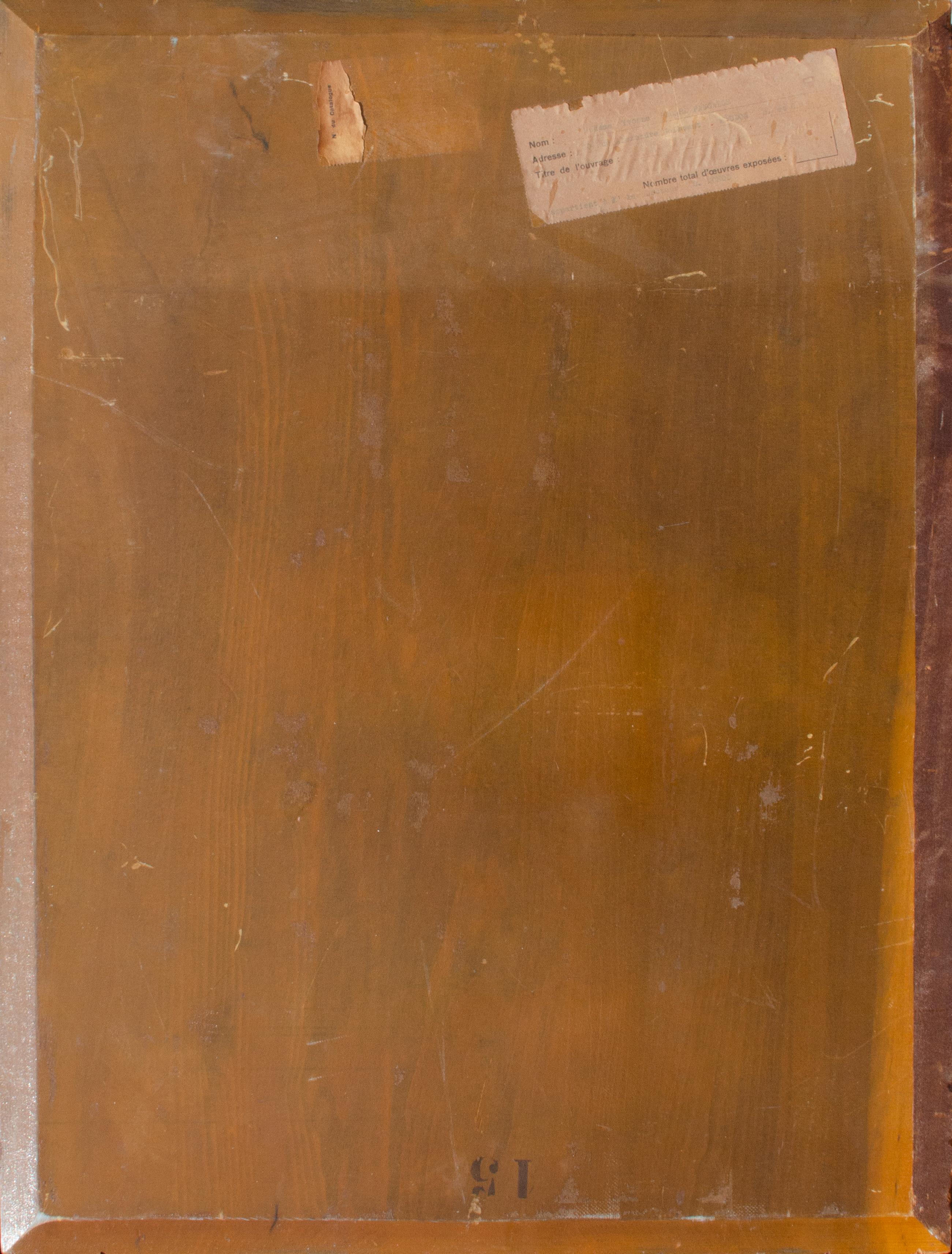 Französisches Porträt auf Holz, signiert Marie Yvonne, 1930 (Grau), Portrait Painting, von Unknown