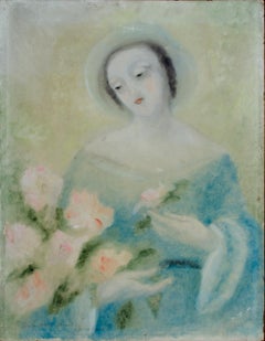 1930 Ritratto francese su Wood firmato Marie Yvonne