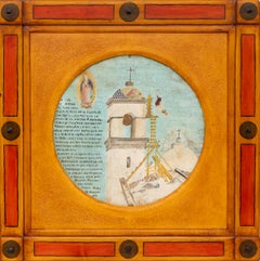1930s Mexican Ex Voto Retablo – Healing Miracle After Fall from Church Tower